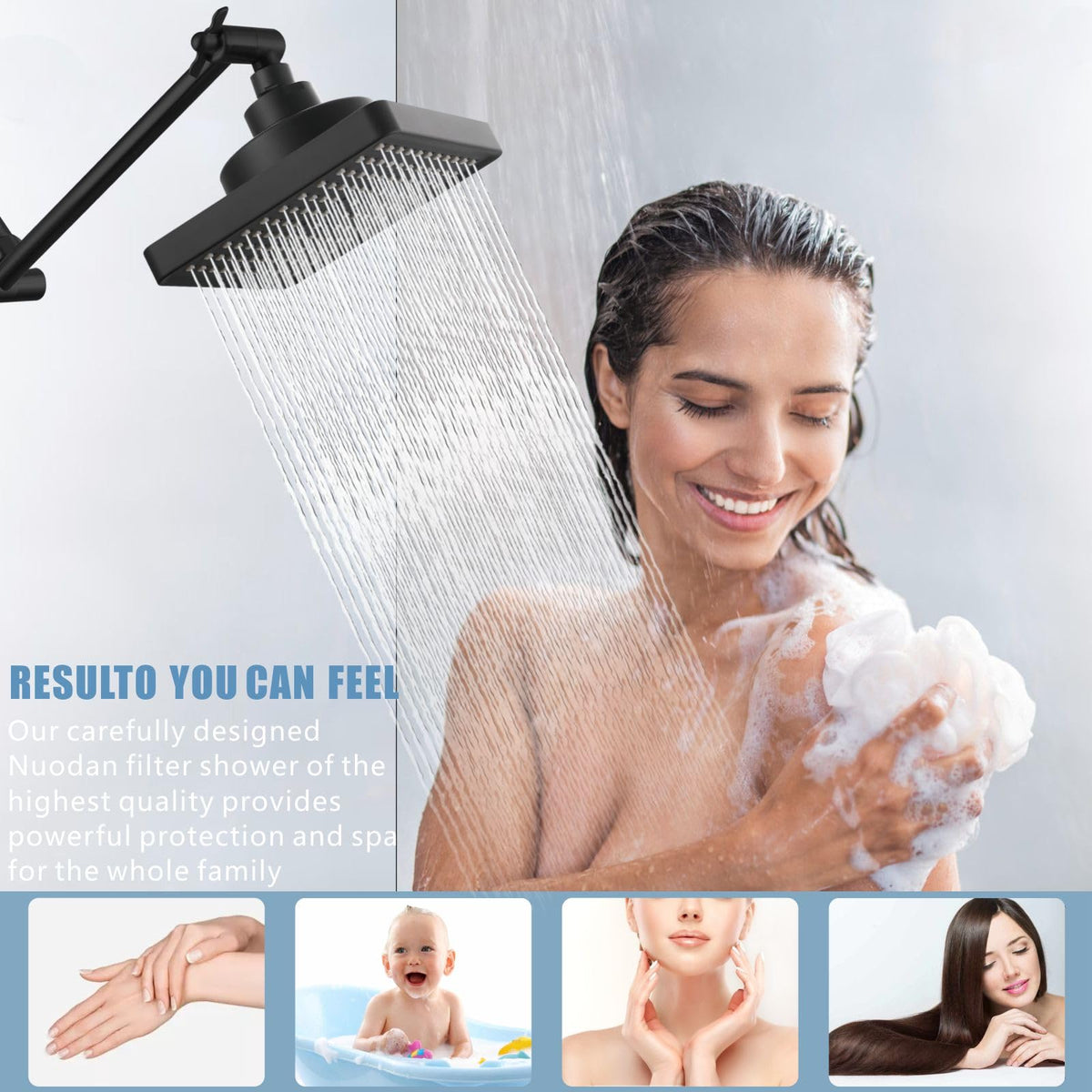 High Pressure Rain Shower Head with Filtered (Matte Black)