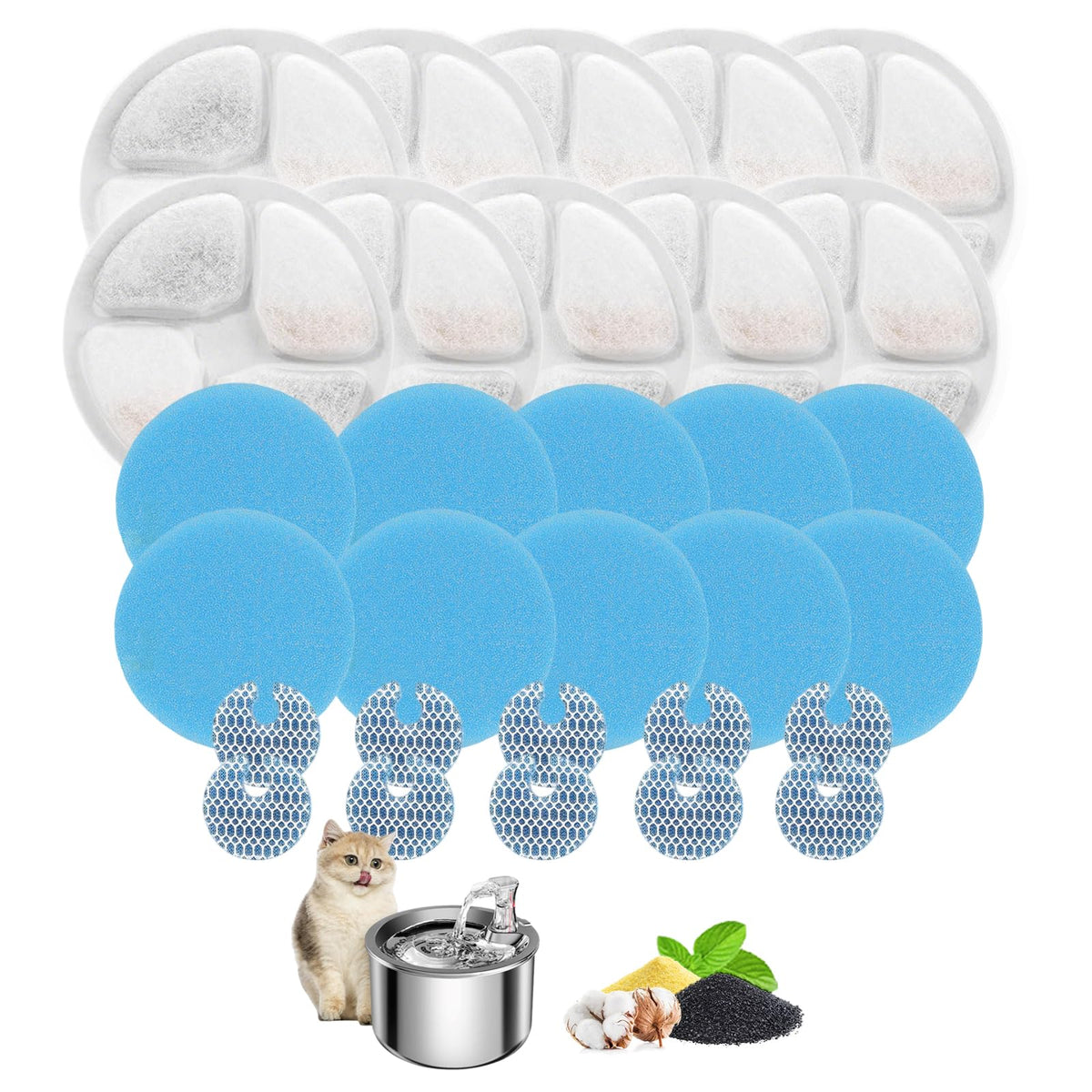 Cat Water Fountain Filter Replacement for Round 2L (Filter / 10 Set)