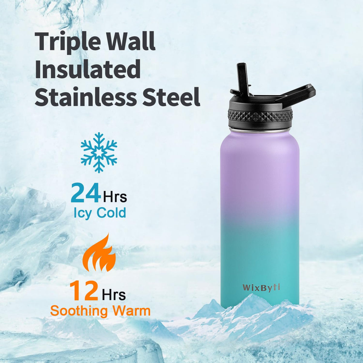 32 oz Insulated Water Bottle with Straw (Purple/Green Gradient / 32 Ounces)