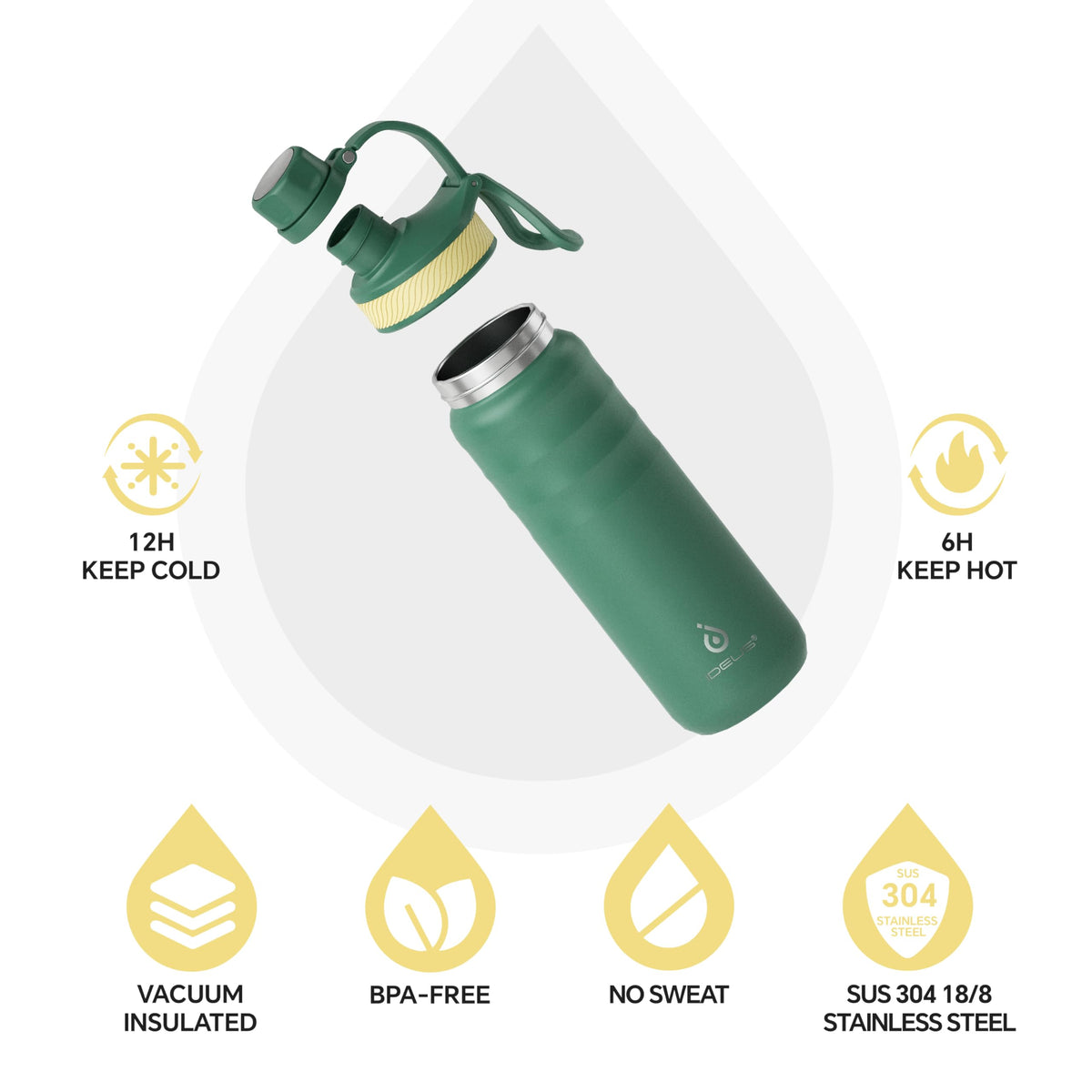 24 oz Insulated Water Bottle with 2 Leak (Green / 24 Ounces)