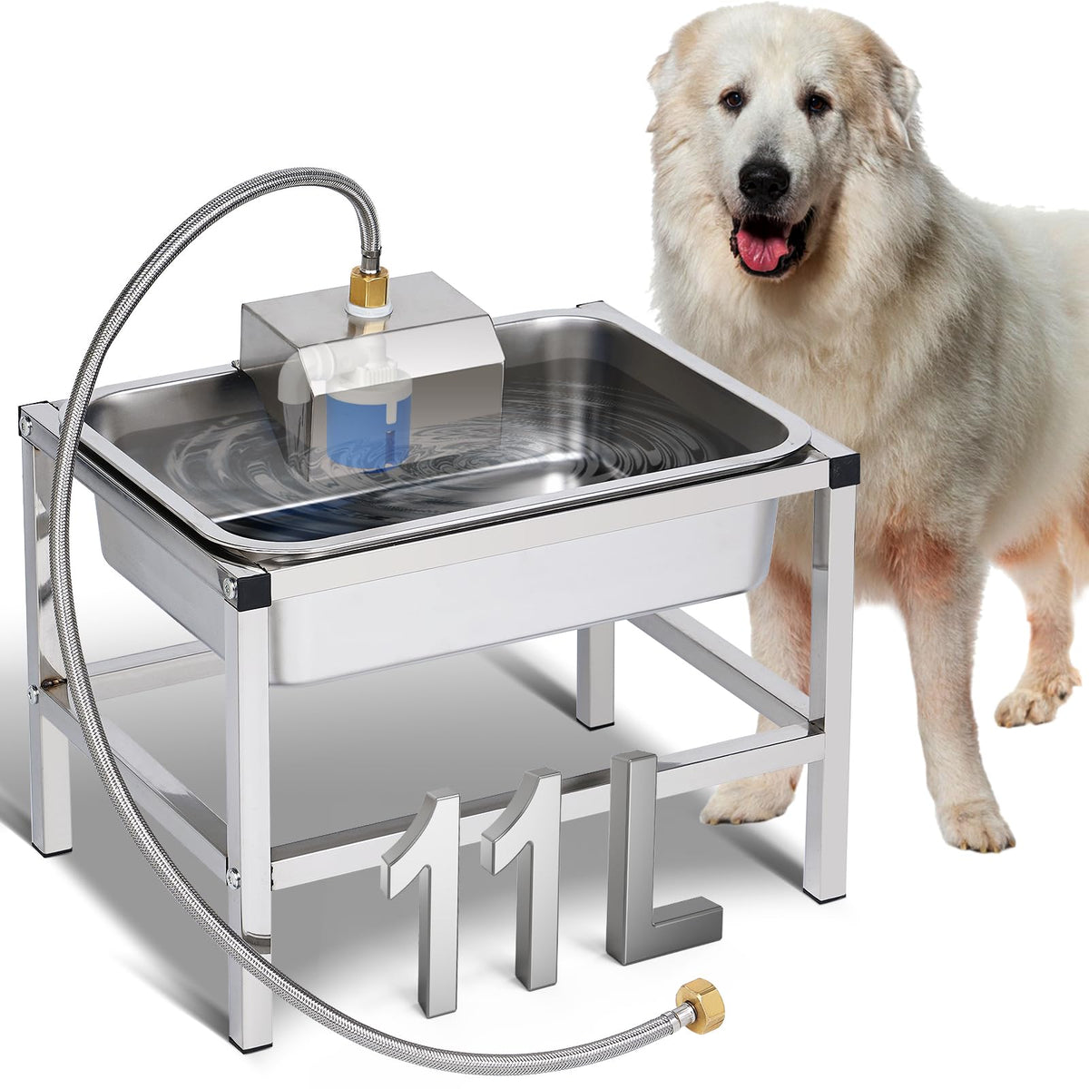 3Gal Automatic Dog Water Bowl Dispenser Large Breed Elevated Outdoor Large Dog Water Bowl with Stand Raised Stainless Auto Fill Waterer with Float Valve for Big Dogs Pets Cats Chicken Livestock (3 Gal)