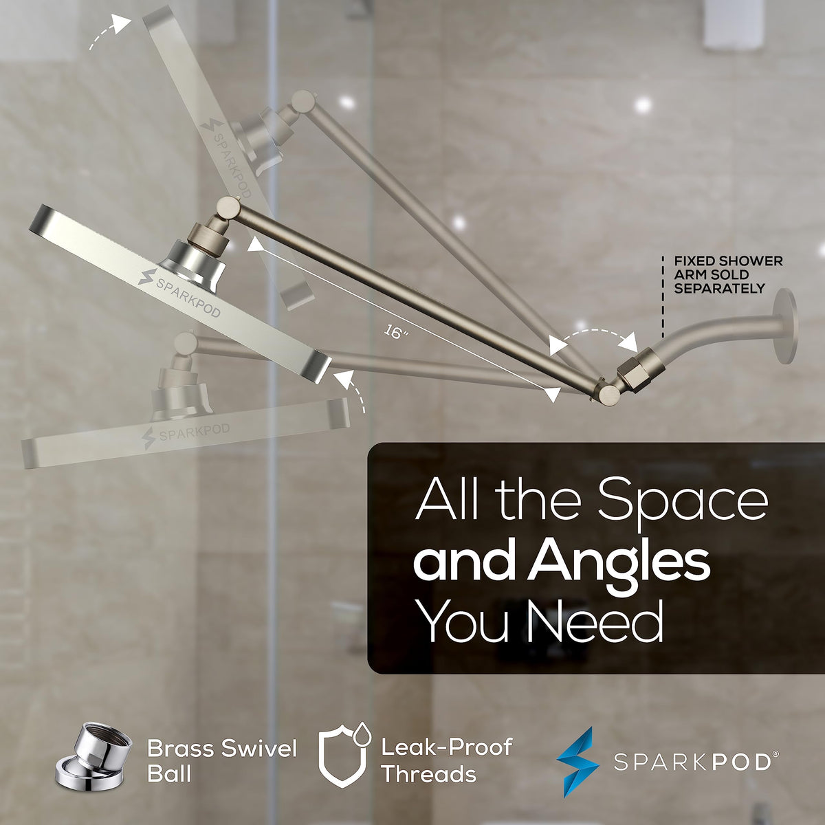 8" Square Rain Shower Head with 16" Shower Arm (2. Elegant Brushed Nickel)