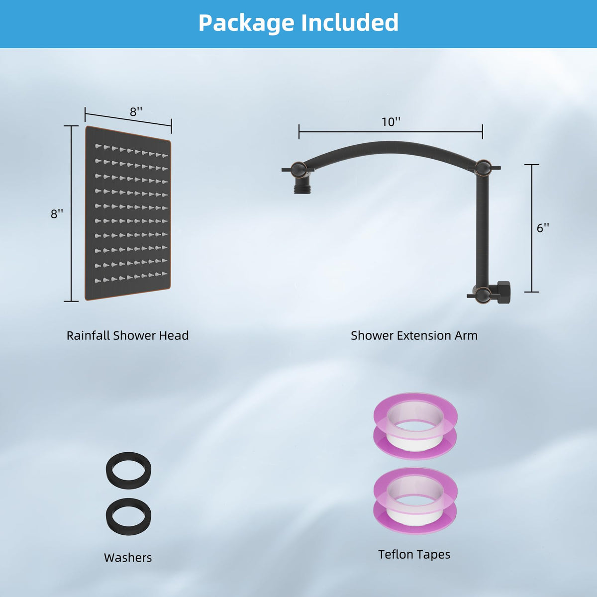 8'' Rain Shower Head with 16'' Extension Arm (Square 8'' / Oil Rubbed Bronze)