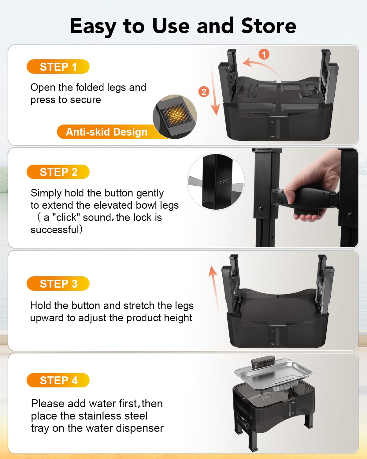 8.5L Elevated Dog Water Fountain with 4 Heights Adjustable