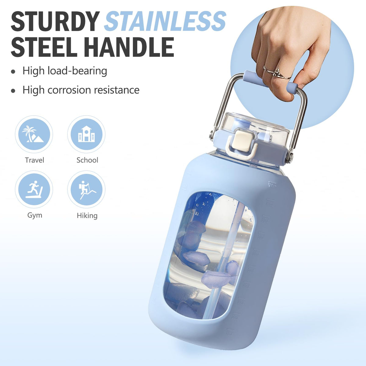 100 oz Glass Water Bottle with Straw (Blue / 100 Ounces)