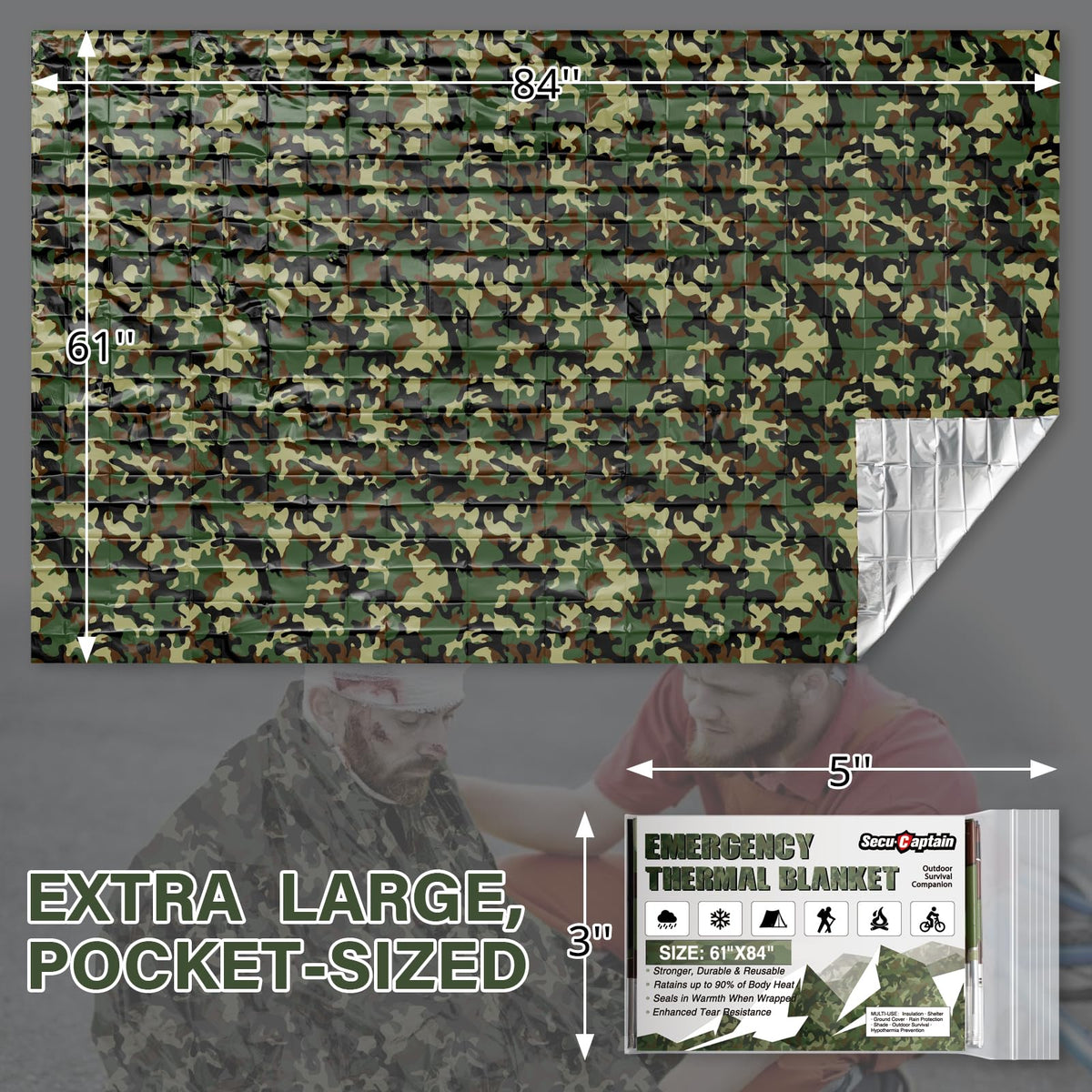 Survival Emergency Thermal Blankets (Woodland Camo / 4 Pack)