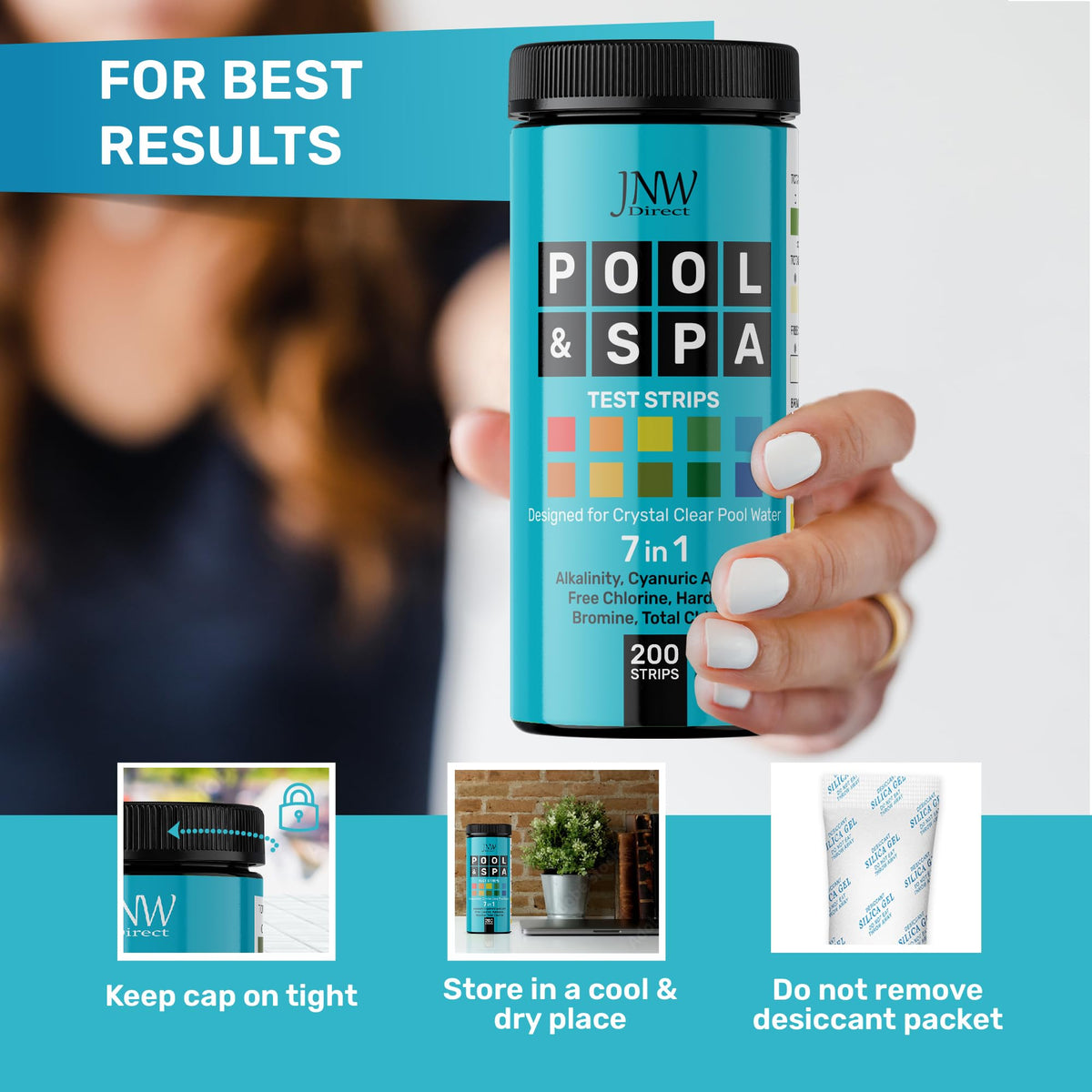 Pool Test Strips for Pools and Spas (200 STRIPS - 7 IN 1 POOL TEST STRIPS)