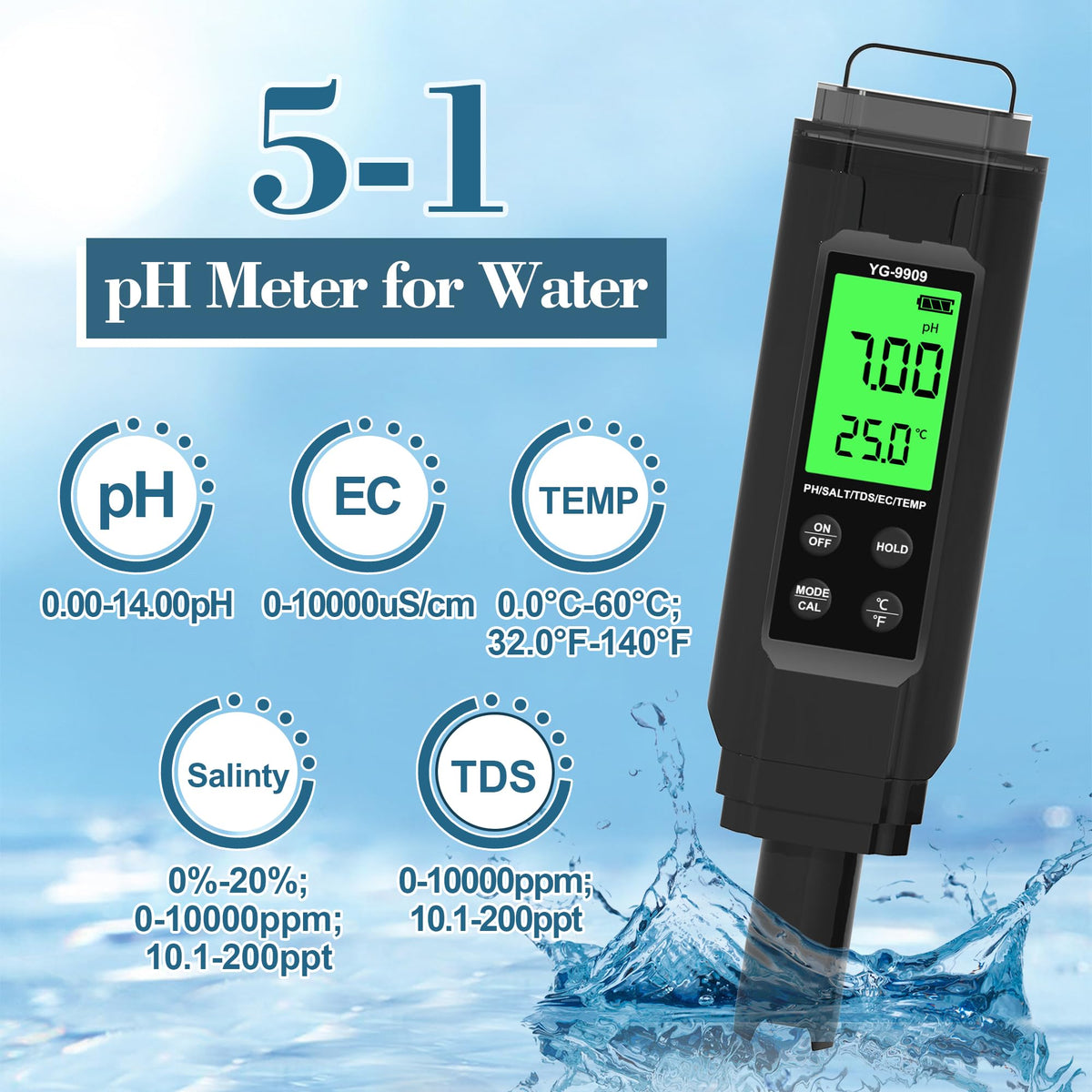 PH Meter 5 in 1TDS Meter (NEW 5 in 1)