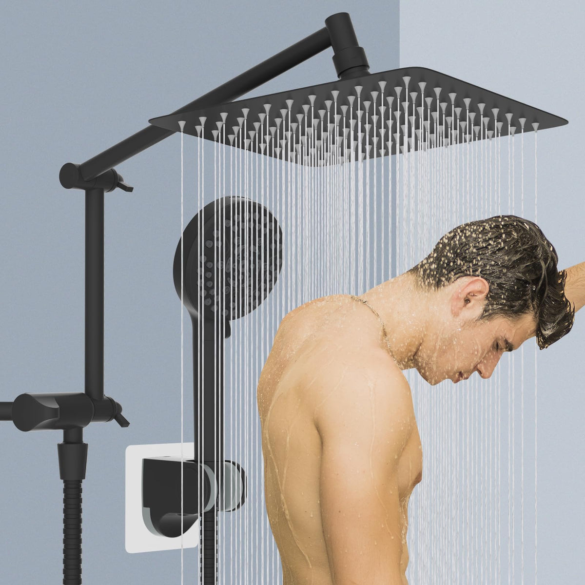 Metal 10" Rain Shower Head with Handheld (Square 10" / Matte Black)