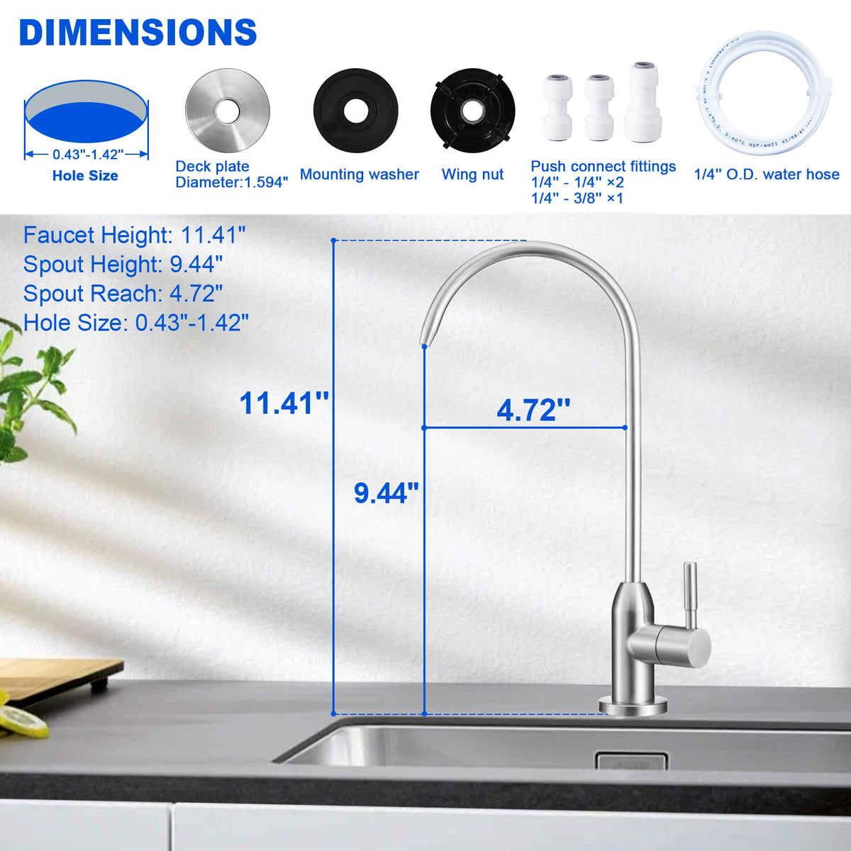 Long Stem Drinking Water Faucet (Brushed Stainless)