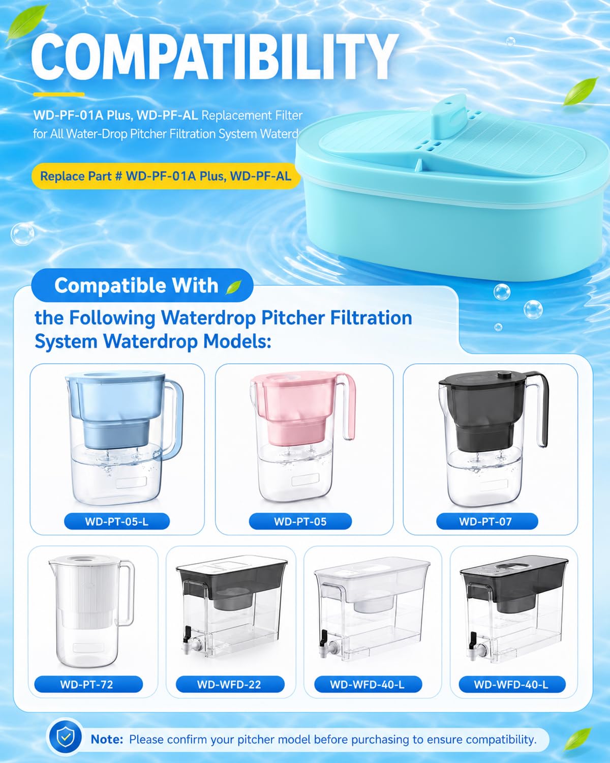 WD-PF-01A Plus Replacement Filter Fit for Water-Drop Pitcher (Blue)