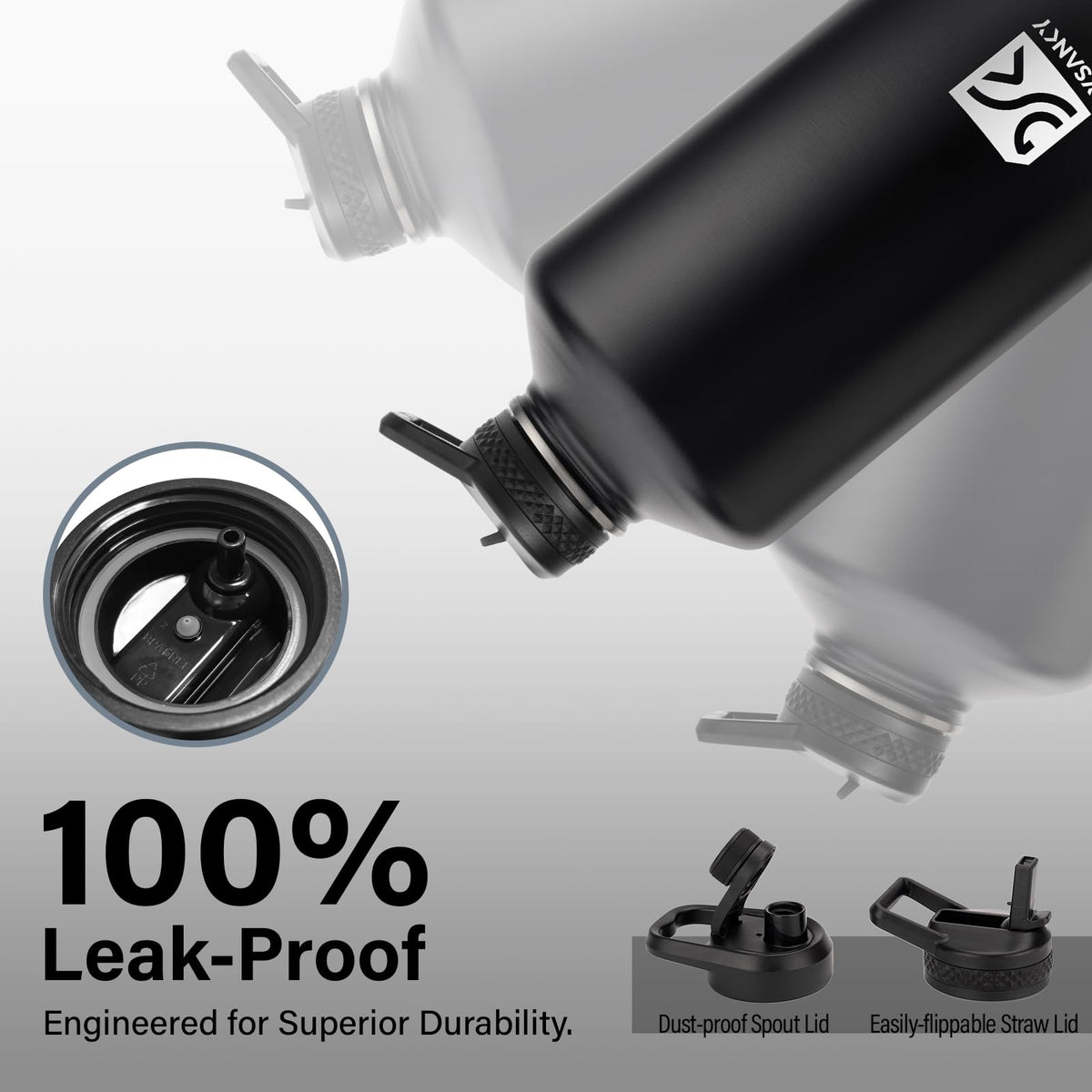 1 Gallon Insulated Water Bottle with Straw & Portable Carrier Bag (Jet Black / 128 Ounces)