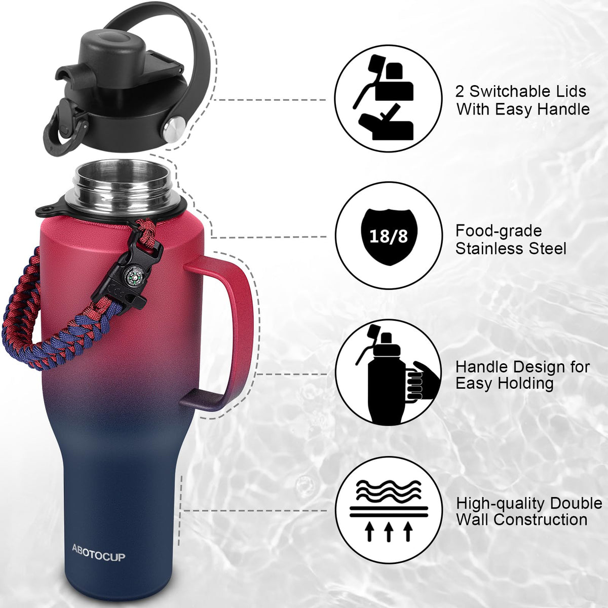 Water Bottle 40oz (Red Blue / 40 Ounces)