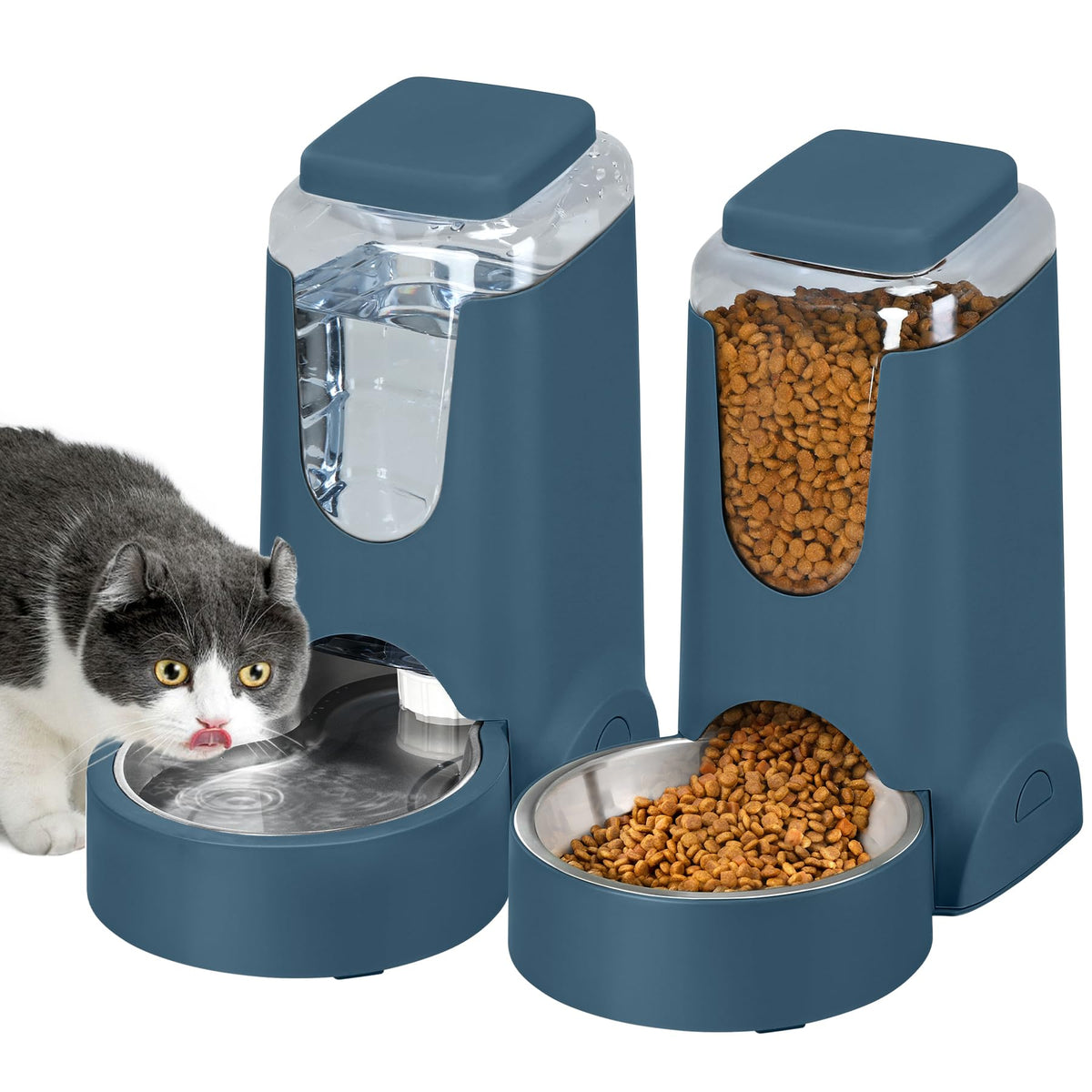 2 Pack Automatic Cat Feeder and Dog Food Feeder (1 Gallon x 2 - Navy)