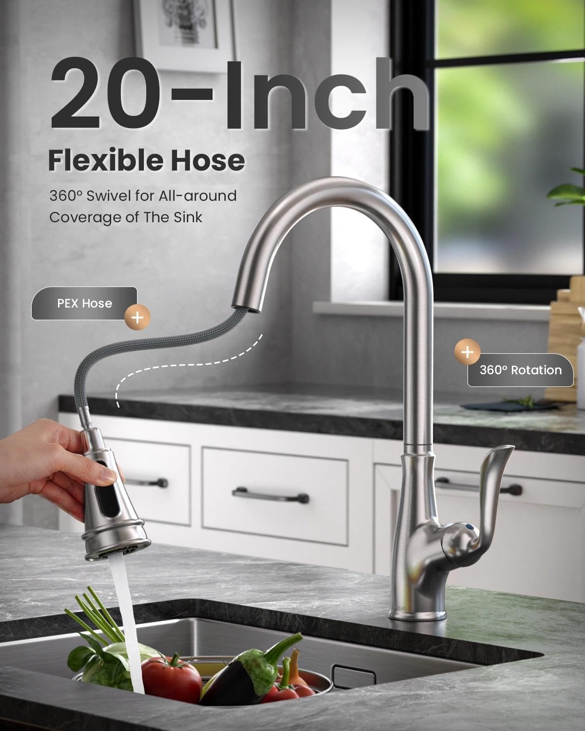 Vintage Style Brushed Nickel Kitchen Faucet with Pull Down Sprayer (Brushed Nickel)