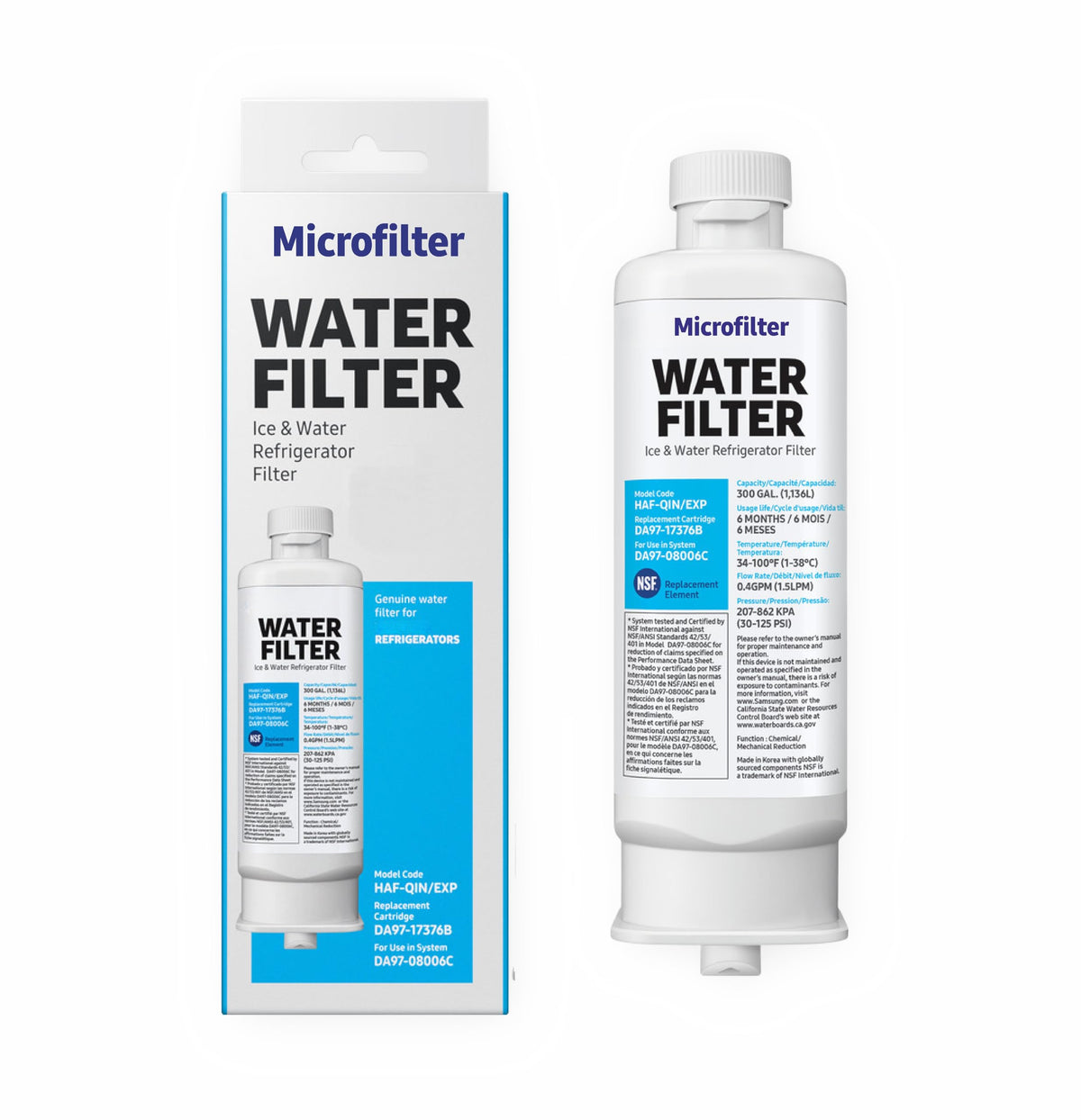 HAF-QIN/EXP DA97 Water Filter Replacement – Compatible with DA97-17376B – Carbon Block 99% Contaminant Reduction – Fresh Water & Ice – 6 Month Life 1 PACK (HAF-QIN)