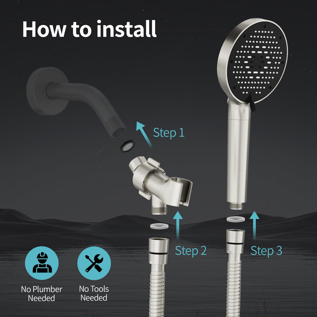High Pressure Filtered Handheld Shower Head 9 Spray（4 filters） (2.5 Gallon Per Minute+4 Filters / Brushed Nickel)