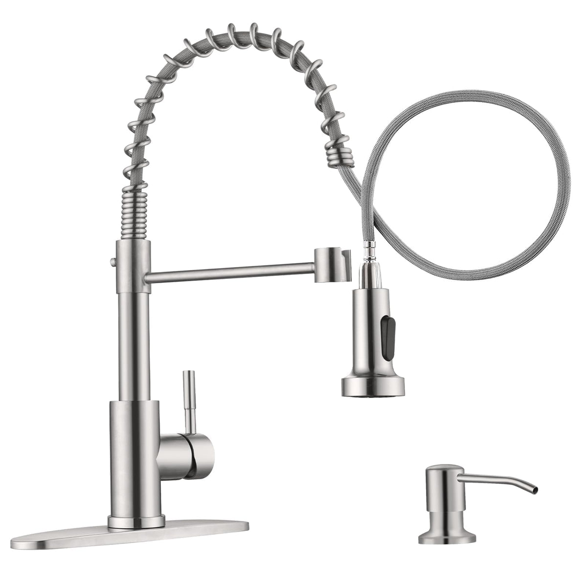 Commercial Kitchen Faucet with Soap Dispenser Brushed Nickel (Silver)