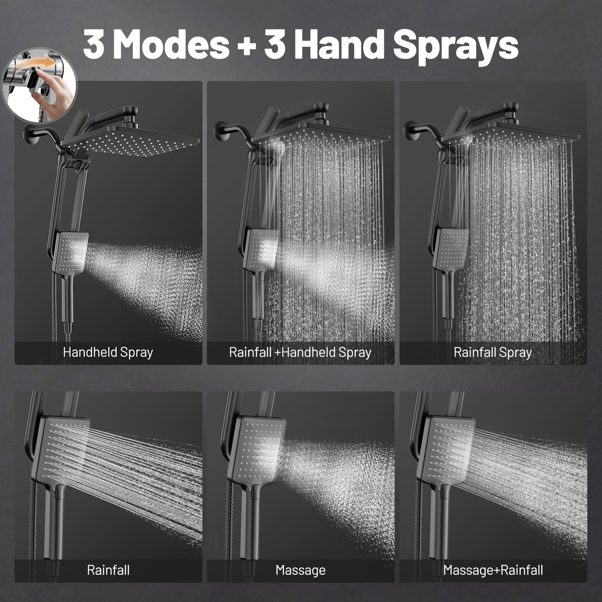 Dual Filtered Rain Shower Head with Handheld Combo (Premium Shinny Black)