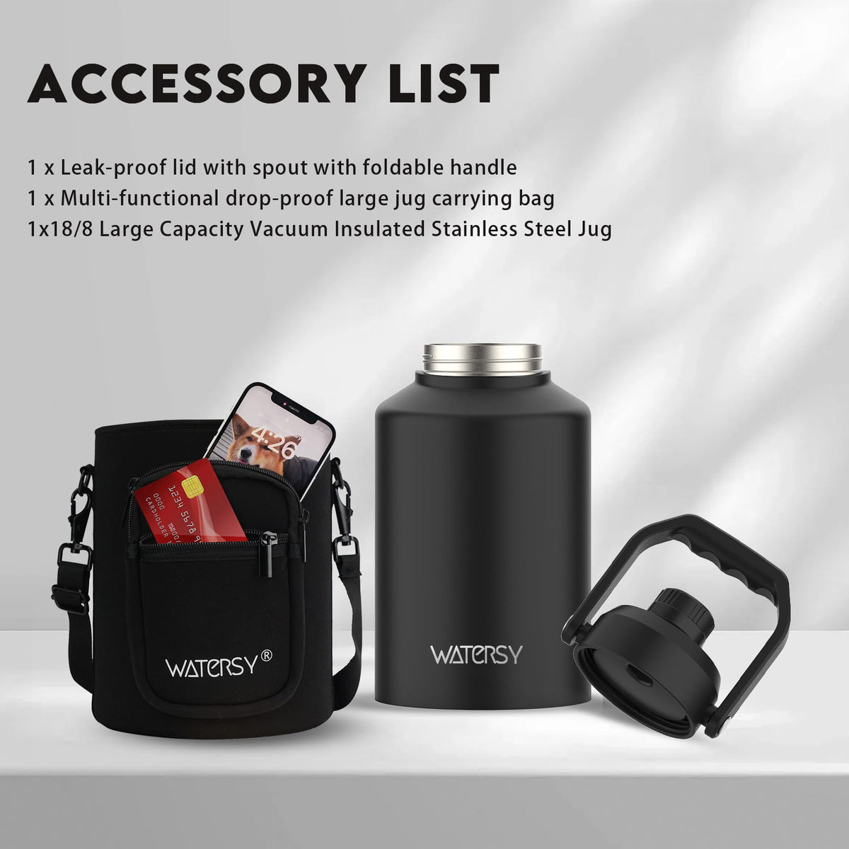1 Gallon Water Bottle Insulated (Black / 128 Ounces)